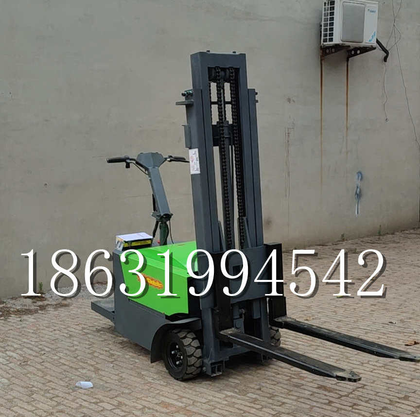 绿园区优程全电动叉车插腿式堆高车液压装卸车1.5吨升高小型站驾式铲车